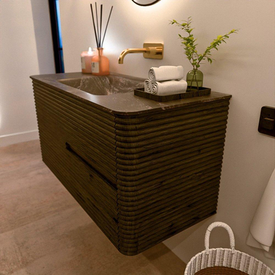 Mondiaz CIRO-DLUX Badkamermeubelset - 100x45x50cm - Solid surface wastafel Lava - 1 wasbak Midden - zonder kraangaten - 2 lades - Shadow