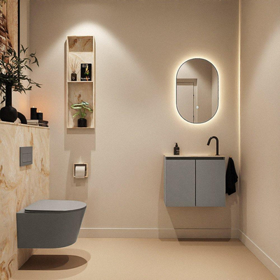 MONDIAZ TURE-DLUX Meuble toilette - 60cm - Smoke - EDEN - vasque Frappe - position droite - 1 trou de robinet