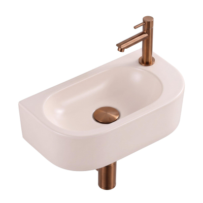 QeramiQ Fuente pack lave-mains – demi-rond – 40 x 22 x 12 cm – perçage à droite – robinet cuivre brossé