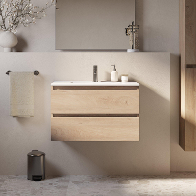 Brauer Core Series badkamermeubelset - 80x45x52cm - wastafel Frost - forest wheat