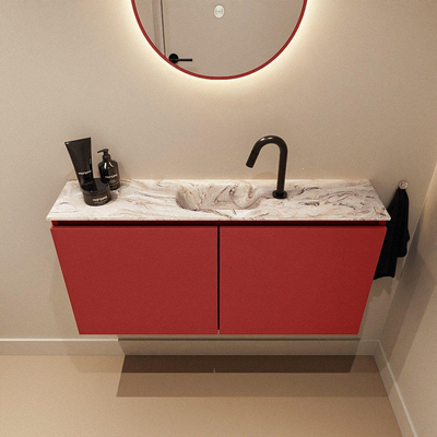 MONDIAZ TURE-DLUX Meuble toilette - 100cm - Fire - EDEN - vasque Glace - position centrale - 1 trou de robinet