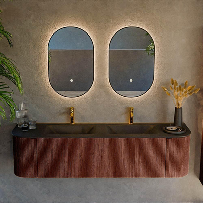 Mondiaz KURVE Ensemble de meubles de salle de bains - 170x46x40cm - 1 tiroir - 2 portes - vasque solid surface - double - 2 trous de robinet - Ruby