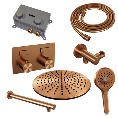 BRAUER Copper Edition inbouw regendoucheset – Ø30 cm hoofddouche – 39.4 cm rechte wandarm – ronde handdouche