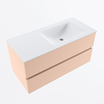 MONDIAZ VICA Ensemble meuble de salle de bains - 100cm - sous-meuble rosee - 2 tiroirs - lavabo cloud à droite - sans trous de robinet - version haute 60cm - talc