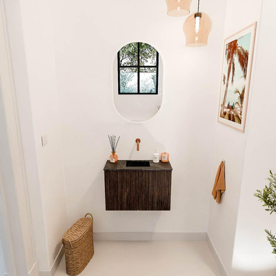 Mondiaz JOYA-DLUX 60cm toiletmeubel - kleur Walnut - Wastafel FAYE positie Midden Zonder kraangat kleur Lava.
