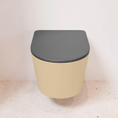 Mondiaz LAVIE hangtoilet – spoelrandloos – 36 x 53 cm – met softclose zitting – Sand (beige), zitting Dark grey (grijs)