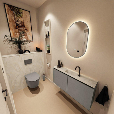 MONDIAZ TURE-DLUX Meuble toilette - 100cm - Smoke - EDEN - vasque Ostra - position centrale - 1 trou de robinet