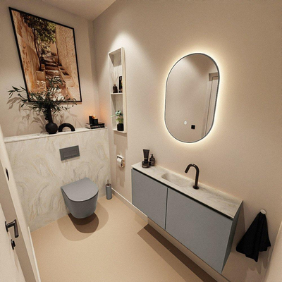 MONDIAZ TURE-DLUX meuble WC 100 cm Smoke. Lavabo EDEN Ostra position milieu. Avec 1 trou de robinet.