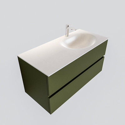 ENSEMBLE DE MEUBLE MONDIAZ VICA - 100cm - 2 tiroirs - lavabo Moon à droite - 1 trou de robinet - solid surface army