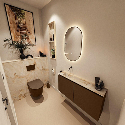 MONDIAZ TURE-DLUX 100cm toiletmeubel Rust. EDEN wastafel Frappe positie links. Zonder kraangat.
