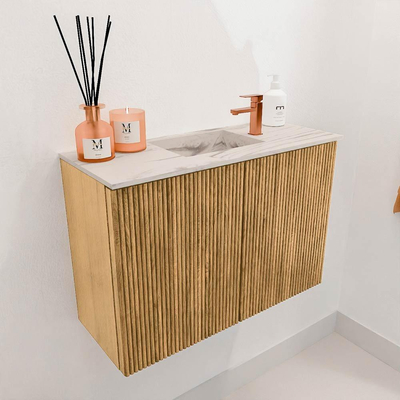 Mondiaz JOYA-DLUX 60cm meuble de toilette - couleur Chêne - Vasque FAYE position Milieu 1 trou de robinet couleur Nata.