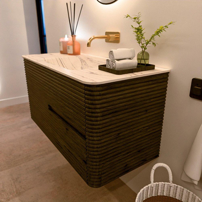 Mondiaz CIRO-DLUX Ensemble de meubles de salle de bains - 100x45x50cm - Vasque en solid surface Nata - 1 bassin au milieu - sans trous de robinet - 2 tiroirs - Shadow