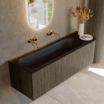 Mondiaz KURVE Ensemble de meuble salle de bain - 145x46x40cm - 1 tiroir - 1 porte - lavabo en solid surface - gauche - sans trou de robinet - Shadow