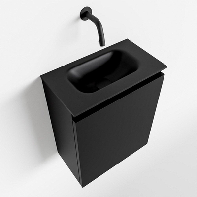 MONDIAZ TURE Fonteinset - 40x23x50cm - 0 kraangaten - 1 deur - urban mat - Wasbak midden - Solid Surface Zwart
