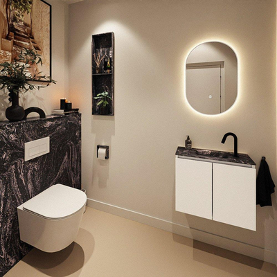 MONDIAZ TURE-DLUX Meuble toilette - 60cm - Talc - EDEN - vasque Lava - position centrale - 1 trou de robinet