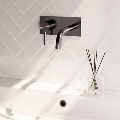 BRAUER Stripe Mitigeur lavabo encastré - bec courbé et plaque de recouvrement - modèle A2 - gunmetal brossé PVD