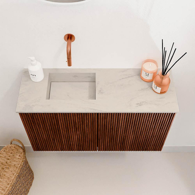 Mondiaz JOYA-DLUX 70cm meuble de toilette - couleur Ruby - Vasque FAYE position Gauche Sans trou de robinet couleur Opalo