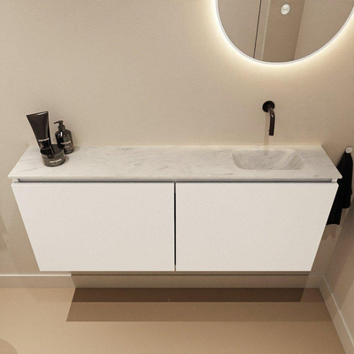 MONDIAZ TURE-DLUX Meuble toilette - 120cm - Talc - EDEN - vasque Opalo - position droite - sans trou de robinet