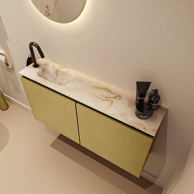 MONDIAZ TURE-DLUX meuble de toilettes 100cm Oro. EDEN lavabo Frappe position gauche. Avec 1 trou de robinet.