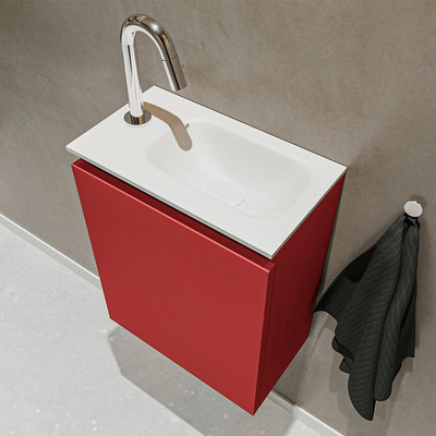 MONDIAZ TURE Toiletmeubel 40x23x50cm met 1 kraangaten 1 deuren fire mat Wastafel Eden rechts Solid Surface Wit