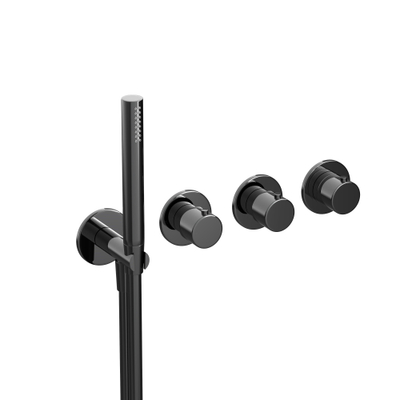 Hotbath COBBER Finition robinet de baignoire/douche thermostatique avec 2 robinets d'arrêt sans bec Noir poli PVD