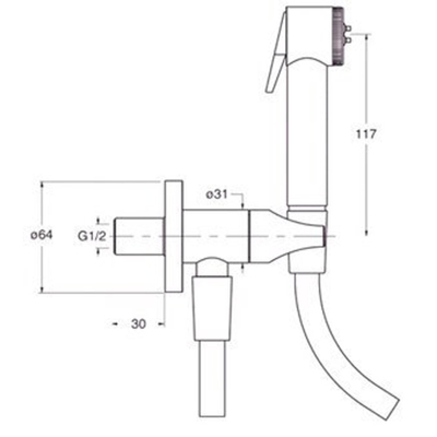 Raminex Tuka tuka ensemble WC/douche avec douchette à main avec interrupteur marche/arrêt 1/2 avec flexible de douche 100cm + support mural avec robinet intégré chrome