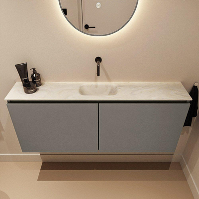 MONDIAZ TURE-DLUX Meuble WC 120 cm Smoke. Lavabo EDEN Ostra position milieu. Sans trou de robinet.