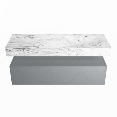 MONDIAZ ALAN - DLUX Badkamermeubelset - 130cm - onderkast - Plata - 1 lade - vrijhangende wastafel - wasbak rechts - 1 kraangat - Glace