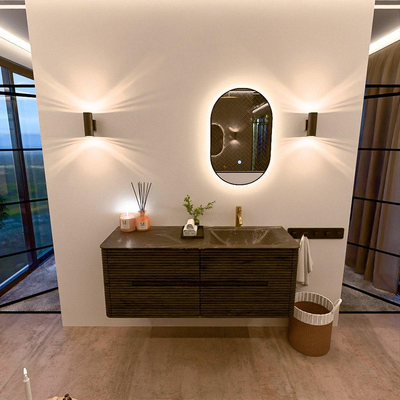 Mondiaz CIRO-DLUX Badkamermeubelset - 130x45x50cm - Solid surface wastafel Lava - 1 wasbak Rechts - 1 kraangat - 4 lades - Shadow