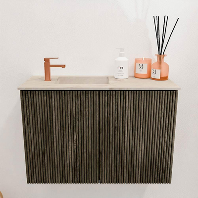 Mondiaz JOYA-DLUX 60cm toiletmeubel - kleur Shadow - Wastafel FAYE positie Links 1 kraangat kleur Frappe.