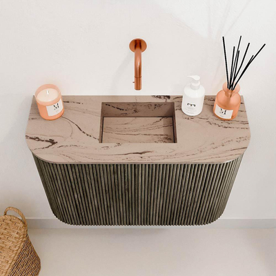 Mondiaz JOYA-DLUX Meuble de toilettes 63,2 cm - arrondi à gauche et à droite couleur Shadow - Lavabo FAYE position Centrale Sans trou de robinet couleur Arena.