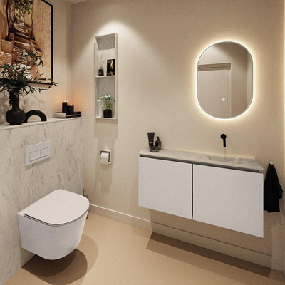 MONDIAZ TURE-DLUX Meuble toilette - 100cm - Linen - EDEN - vasque Opalo - position droite - sans trou de robinet