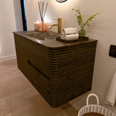 Mondiaz CIRO-DLUX Badkamermeubelset - 100x45x50cm - Solid surface wastafel Lava - 1 wasbak Midden - 1 kraangat - 2 lades - Shadow