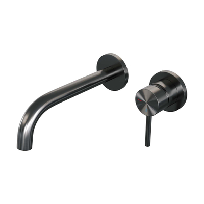 BRAUER Gunmetal Edition Wastafelmengkraan inbouw - gebogen uitloop links - hendel lang smal - inclusief inbouwdeel - model A 1 - PVD - geborsteld gunmetal