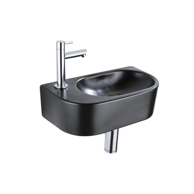 QeramiQ Fuente pack lave-mains – demi-rond – 40 x 21,5 x 12 cm – céramique noir mat – perçage à gauche – robinet chromé