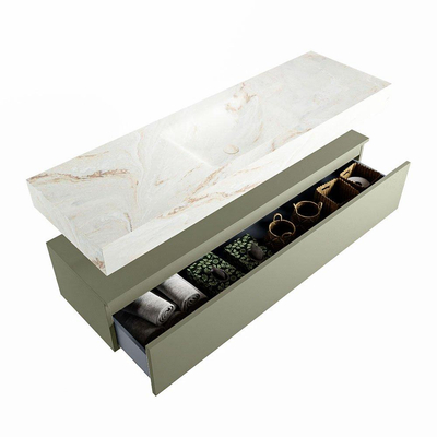 Mondiaz ALAN-DLUX Ensemble de meuble - 150cm - meuble Army mat - 1 tiroir - Lavabo Cloud Frappe suspendu - vasque Centre - 0 trous de robinet