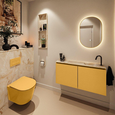 MONDIAZ TURE-DLUX Meuble toilette - 100cm - Ocher - EDEN - vasque Frappe - position droite - 1 trou de robinet