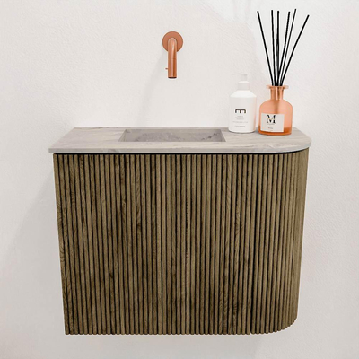 Mondiaz JOYA-DLUX 51.6cm toiletmeubel - ronding rechts kleur Dusk - Wastafel FAYE positie Links Zonder kraangat kleur Glace.