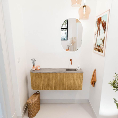 Mondiaz JOYA-DLUX 111.6cm toiletmeubel - ronding links kleur Oak - Wastafel FAYE positie Rechts Zonder kraangat kleur Oza.