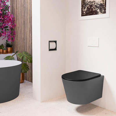 Mondiaz LAVIE WC suspendu – sans bride – 36 x 53 cm – avec abattant softclose – Dark grey (gris), abattant Urban (noir)