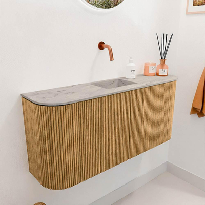 Mondiaz JOYA-DLUX Meuble de salle de bains 93.2cm - arrondis gauche et droite couleur Chêne - Vasque FAYE position Milieu Sans trou de robinet couleur Glace