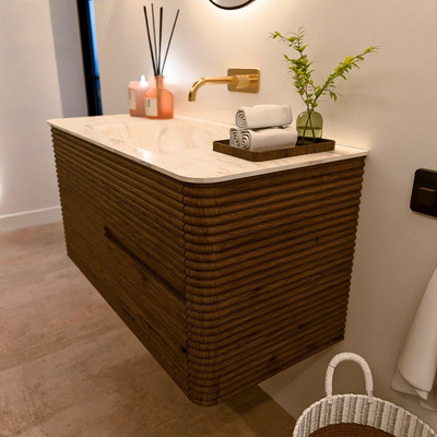 Mondiaz CIRO-DLUX Meuble de salle de bains - 100x45x50cm - Plan vasque solid surface Ostra - 1 vasque au milieu - sans trous de robinet - 2 tiroirs - Dusk