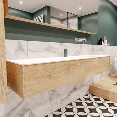 ENSEMBLE DE MEUBLE MONDIAZ LUSH - 180 cm - 2 tiroirs - lavabo cloud - lavabo à droite - 0 trous de robinet - chêne blanchi