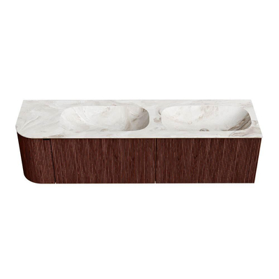 Mondiaz KURVE-DLUX Ensemble de meuble de salle de bains - 165x46x40cm - 2 tiroirs - 1 porte - vasque solid surface - double / droite - sans trou de robinet - Ruby