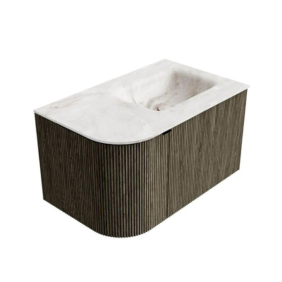 Mondiaz KURVE-DLUX Ensemble de meuble salle de bain - 75x46x40cm - 1 tiroir - 1 porte - lavabo en solid surface - droite - sans trou de robinet - Shadow