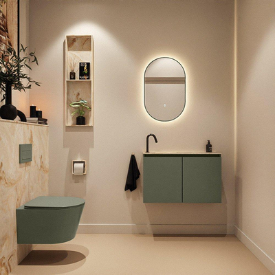 MONDIAZ TURE-DLUX Meuble toilette - 80cm - Army - EDEN - vasque Frappe - position gauche - 1 trou de robinet