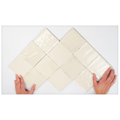Terravito Bemare carreau mural - 10x10cm - 8mm - Carré - Crème brillant