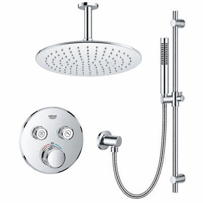 Grohe - Adema Rise regendoucheset – Ø30 cm hoofddouche – 20 cm plafondbuis – staafhanddouche – glijstang 90 cm – chroom
