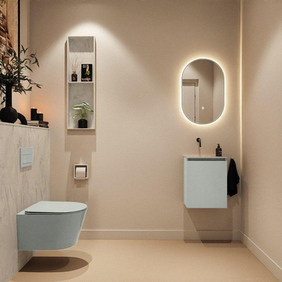 MONDIAZ TURE-DLUX Meuble toilette - 40cm - Greey - EDEN - vasque Opalo - position gauche - sans trou de robinet