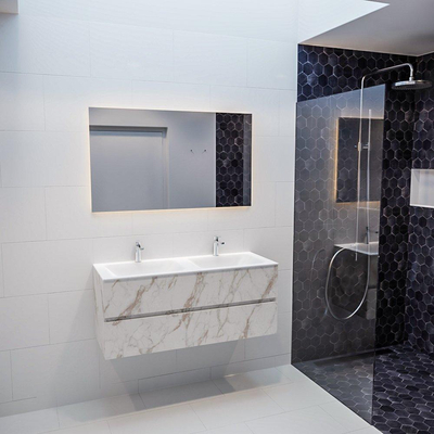 ENSEMBLE DE MEUBLE MONDIAZ VICA - 120cm - 2 tiroirs - lavabo Cloud double - 2 trous de robinet - solid surface marbre carrara